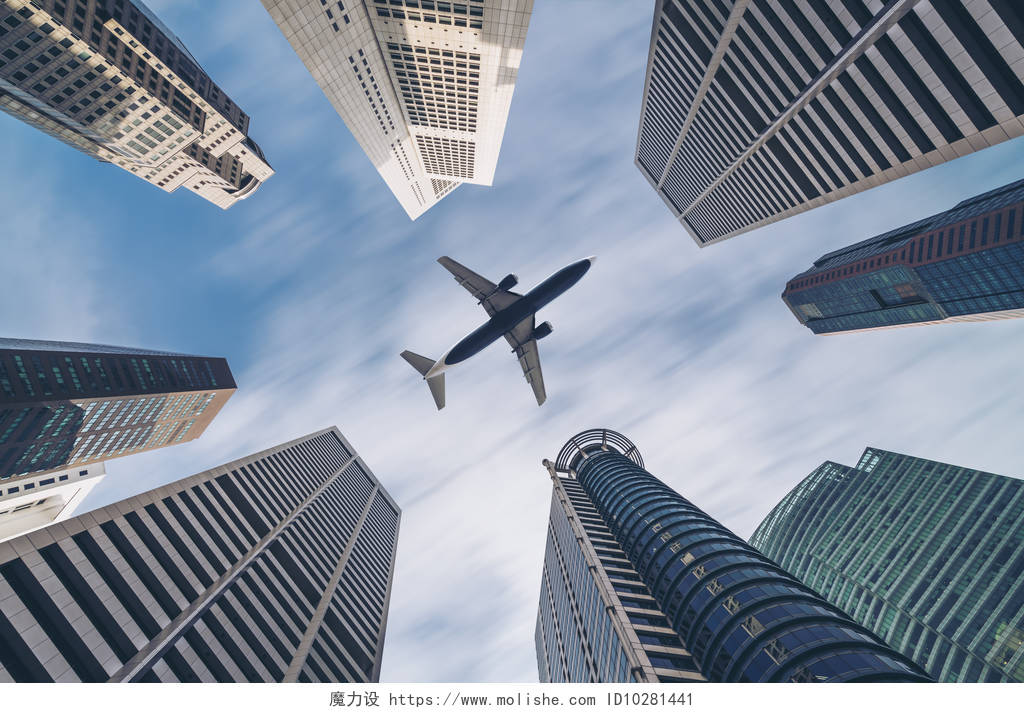 城市建筑和飞机国际物流配送空运